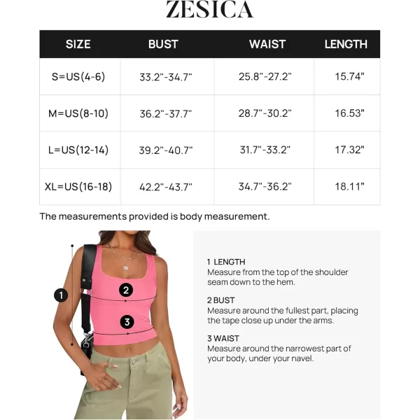 imageZESICA Womens Summer Causal Ribbed Crop Tank Tops Sleeveless Square Neck Slim Fitted Basic Cami Tee ShirtsPink