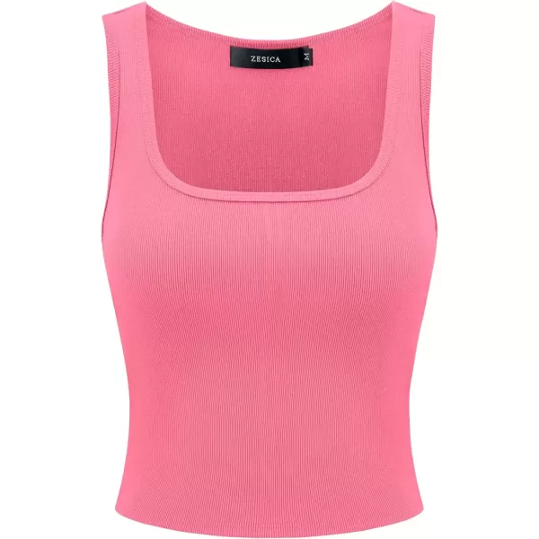 imageZESICA Womens Summer Causal Ribbed Crop Tank Tops Sleeveless Square Neck Slim Fitted Basic Cami Tee ShirtsPink