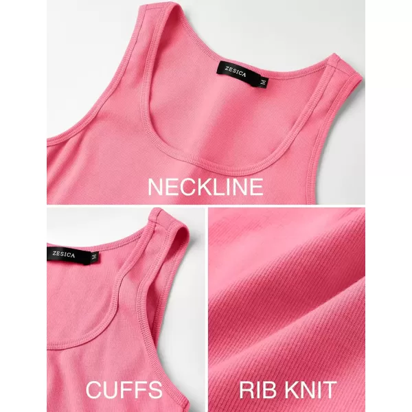 imageZESICA Womens Summer Causal Ribbed Crop Tank Tops Sleeveless Square Neck Slim Fitted Basic Cami Tee ShirtsPink