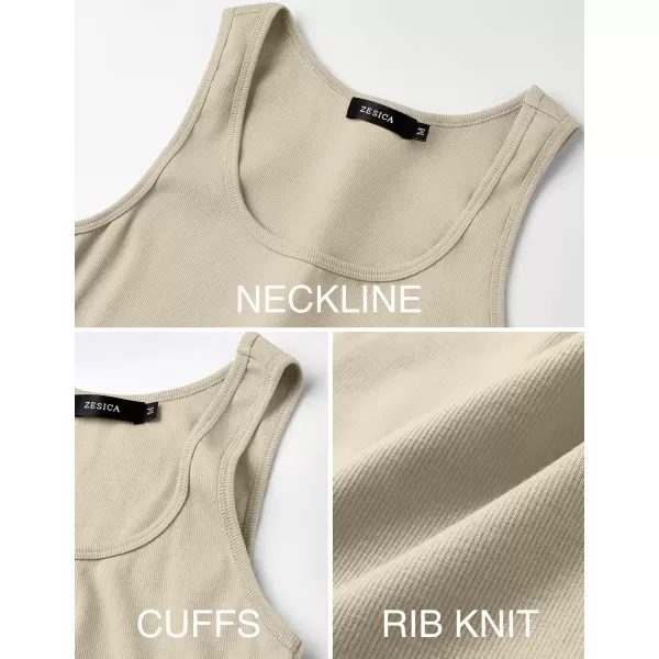 imageZESICA Womens Summer Causal Ribbed Crop Tank Tops Sleeveless Square Neck Slim Fitted Basic Cami Tee ShirtsSand