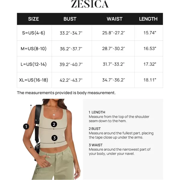 imageZESICA Womens Summer Causal Ribbed Crop Tank Tops Sleeveless Square Neck Slim Fitted Basic Cami Tee ShirtsSand
