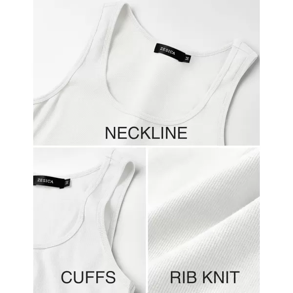imageZESICA Womens Summer Causal Ribbed Crop Tank Tops Sleeveless Square Neck Slim Fitted Basic Cami Tee ShirtsWhite