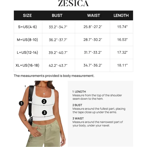 imageZESICA Womens Summer Causal Ribbed Crop Tank Tops Sleeveless Square Neck Slim Fitted Basic Cami Tee ShirtsWhite