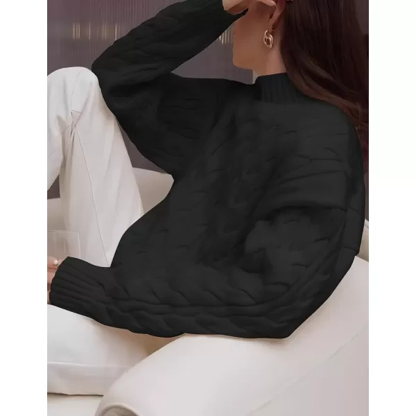 imageZESICA Womens Sweaters 2024 Fall Winter Long Sleeve Mock Neck Solid Color Casual Loose Chunky Pullover SweaterBlack
