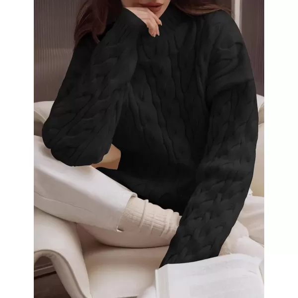 imageZESICA Womens Sweaters 2024 Fall Winter Long Sleeve Mock Neck Solid Color Casual Loose Chunky Pullover SweaterBlack