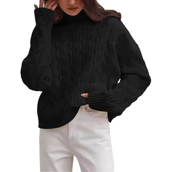 imageZESICA Womens Sweaters 2024 Fall Winter Long Sleeve Mock Neck Solid Color Casual Loose Chunky Pullover SweaterBlack