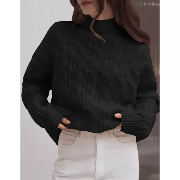 imageZESICA Womens Sweaters 2024 Fall Winter Long Sleeve Mock Neck Solid Color Casual Loose Chunky Pullover SweaterBlack