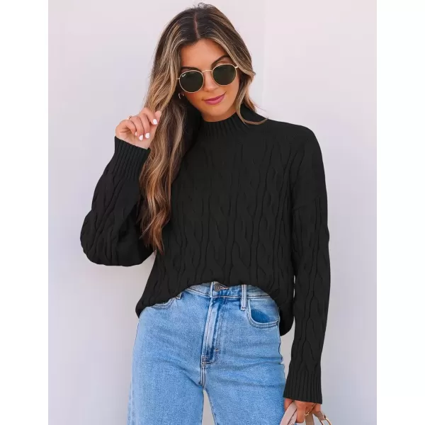 imageZESICA Womens Sweaters 2024 Fall Winter Long Sleeve Mock Neck Solid Color Casual Loose Chunky Pullover SweaterBlack