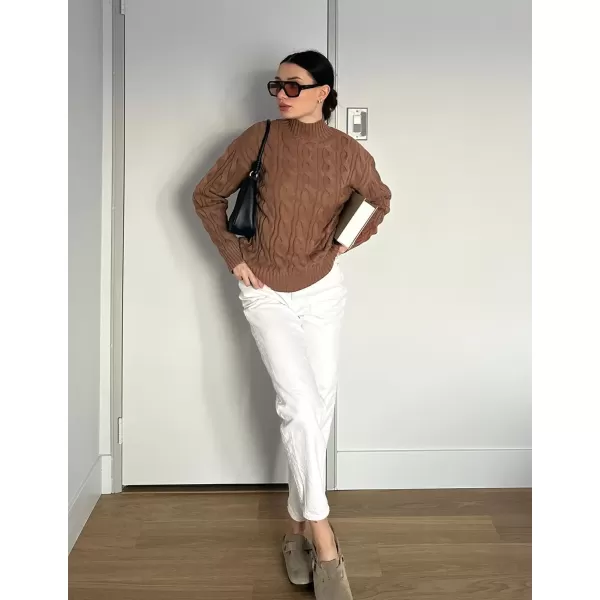 imageZESICA Womens Sweaters 2024 Fall Winter Long Sleeve Mock Neck Solid Color Casual Loose Chunky Pullover SweaterClay