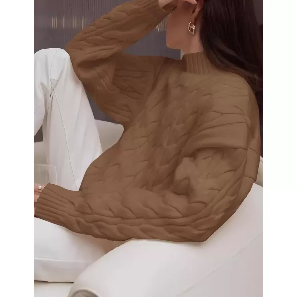 imageZESICA Womens Sweaters 2024 Fall Winter Long Sleeve Mock Neck Solid Color Casual Loose Chunky Pullover SweaterClay