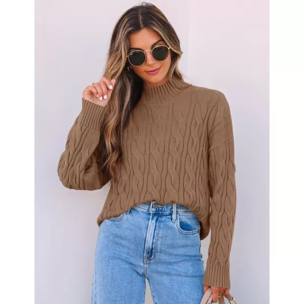 imageZESICA Womens Sweaters 2024 Fall Winter Long Sleeve Mock Neck Solid Color Casual Loose Chunky Pullover SweaterClay