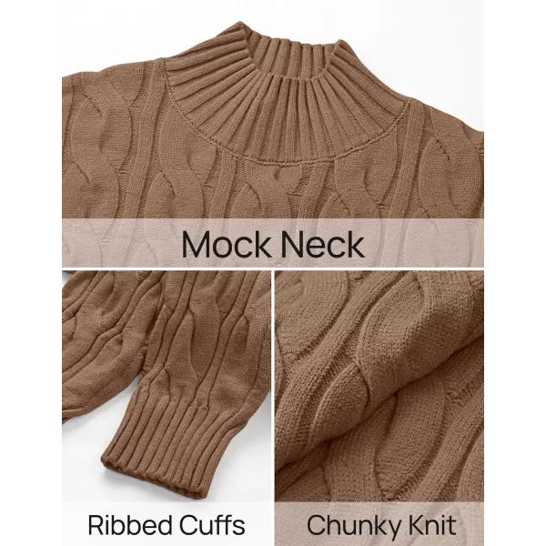 imageZESICA Womens Sweaters 2024 Fall Winter Long Sleeve Mock Neck Solid Color Casual Loose Chunky Pullover SweaterClay