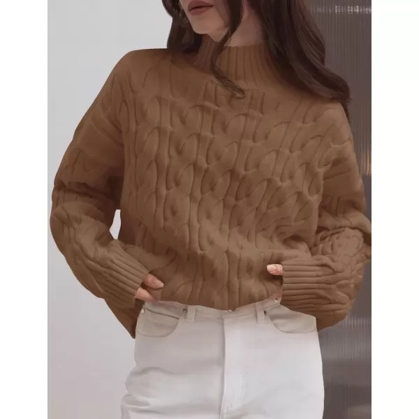 imageZESICA Womens Sweaters 2024 Fall Winter Long Sleeve Mock Neck Solid Color Casual Loose Chunky Pullover SweaterClay