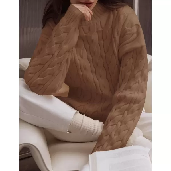 imageZESICA Womens Sweaters 2024 Fall Winter Long Sleeve Mock Neck Solid Color Casual Loose Chunky Pullover SweaterClay