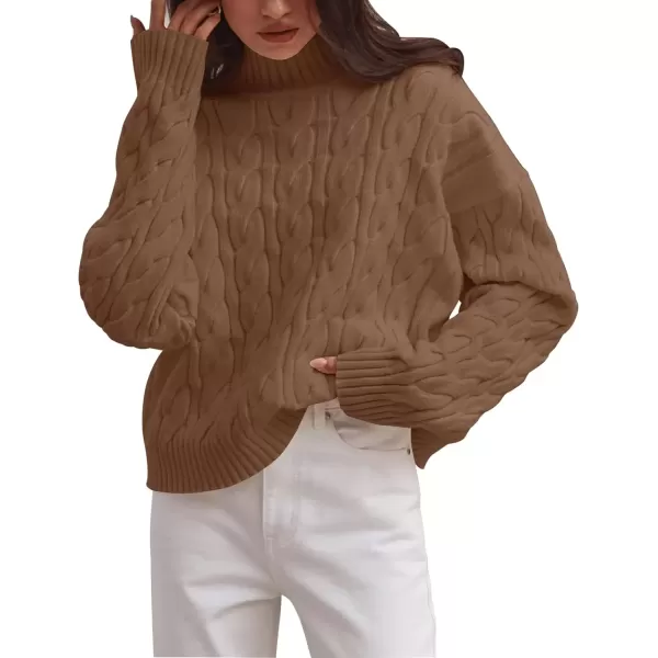imageZESICA Womens Sweaters 2024 Fall Winter Long Sleeve Mock Neck Solid Color Casual Loose Chunky Pullover SweaterClay