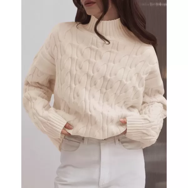 imageZESICA Womens Sweaters 2024 Fall Winter Long Sleeve Mock Neck Solid Color Casual Loose Chunky Pullover SweaterCream