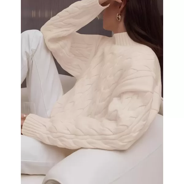imageZESICA Womens Sweaters 2024 Fall Winter Long Sleeve Mock Neck Solid Color Casual Loose Chunky Pullover SweaterCream