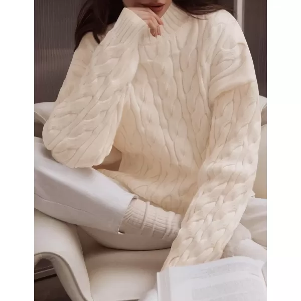 imageZESICA Womens Sweaters 2024 Fall Winter Long Sleeve Mock Neck Solid Color Casual Loose Chunky Pullover SweaterCream
