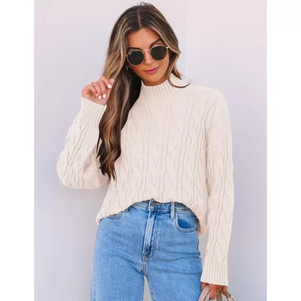imageZESICA Womens Sweaters 2024 Fall Winter Long Sleeve Mock Neck Solid Color Casual Loose Chunky Pullover SweaterCream