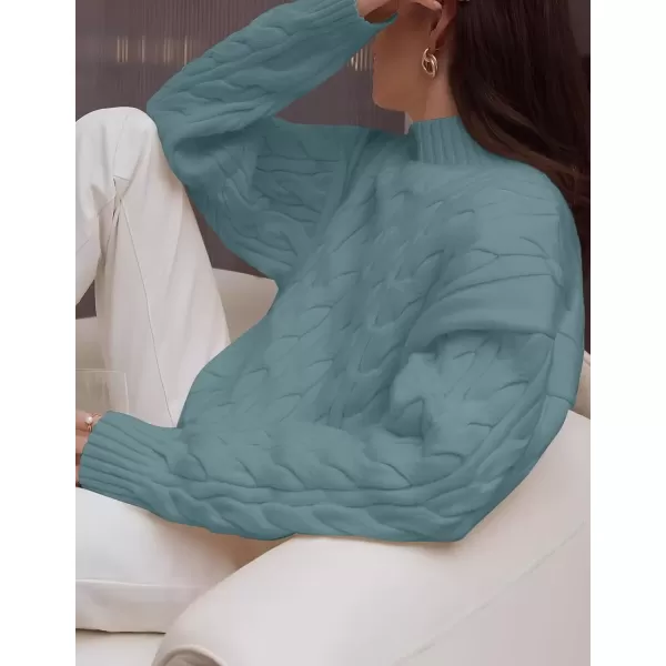 imageZESICA Womens Sweaters 2024 Fall Winter Long Sleeve Mock Neck Solid Color Casual Loose Chunky Pullover SweaterHaze Blue