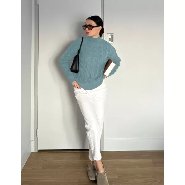 imageZESICA Womens Sweaters 2024 Fall Winter Long Sleeve Mock Neck Solid Color Casual Loose Chunky Pullover SweaterHaze Blue