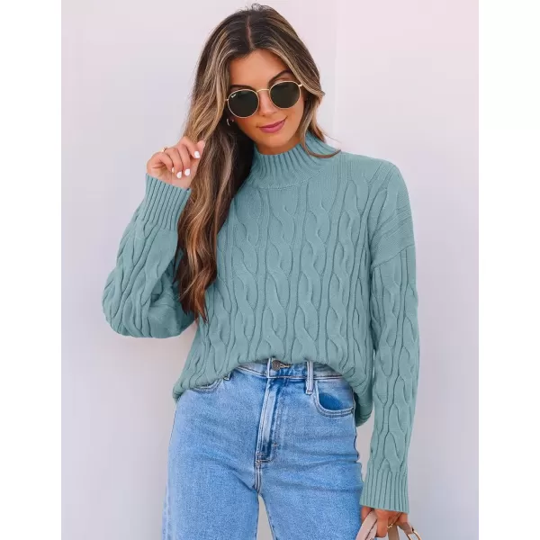 imageZESICA Womens Sweaters 2024 Fall Winter Long Sleeve Mock Neck Solid Color Casual Loose Chunky Pullover SweaterHaze Blue