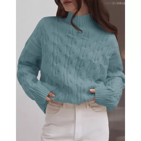 imageZESICA Womens Sweaters 2024 Fall Winter Long Sleeve Mock Neck Solid Color Casual Loose Chunky Pullover SweaterHaze Blue