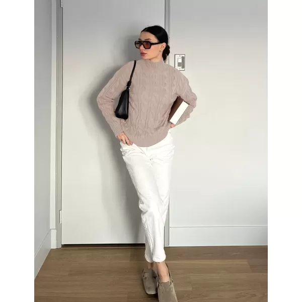 imageZESICA Womens Sweaters 2024 Fall Winter Long Sleeve Mock Neck Solid Color Casual Loose Chunky Pullover SweaterKhaki