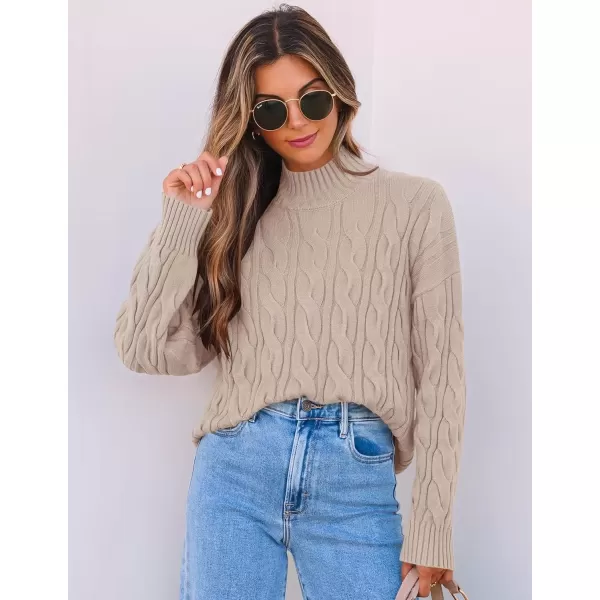 imageZESICA Womens Sweaters 2024 Fall Winter Long Sleeve Mock Neck Solid Color Casual Loose Chunky Pullover SweaterKhaki