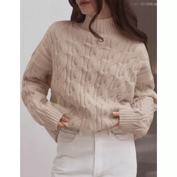 imageZESICA Womens Sweaters 2024 Fall Winter Long Sleeve Mock Neck Solid Color Casual Loose Chunky Pullover SweaterKhaki