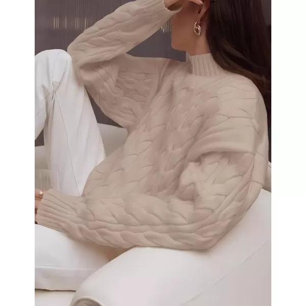 imageZESICA Womens Sweaters 2024 Fall Winter Long Sleeve Mock Neck Solid Color Casual Loose Chunky Pullover SweaterKhaki