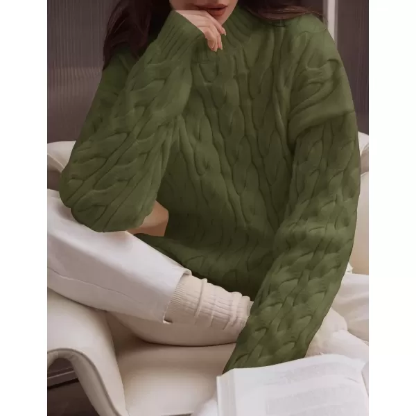 imageZESICA Womens Sweaters 2024 Fall Winter Long Sleeve Mock Neck Solid Color Casual Loose Chunky Pullover SweaterMoss Green