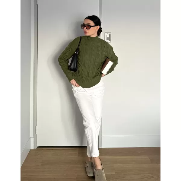 imageZESICA Womens Sweaters 2024 Fall Winter Long Sleeve Mock Neck Solid Color Casual Loose Chunky Pullover SweaterMoss Green