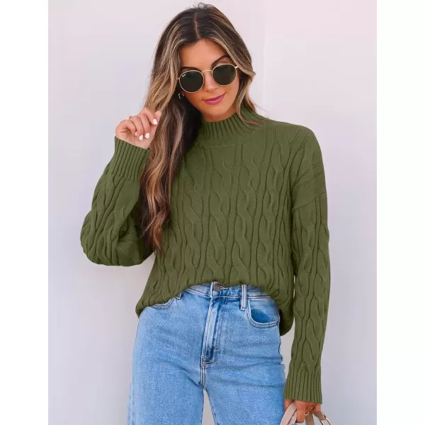 imageZESICA Womens Sweaters 2024 Fall Winter Long Sleeve Mock Neck Solid Color Casual Loose Chunky Pullover SweaterMoss Green