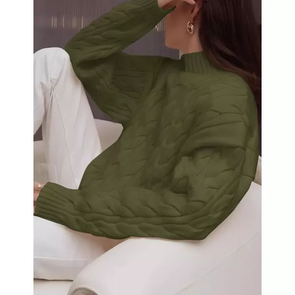 imageZESICA Womens Sweaters 2024 Fall Winter Long Sleeve Mock Neck Solid Color Casual Loose Chunky Pullover SweaterMoss Green