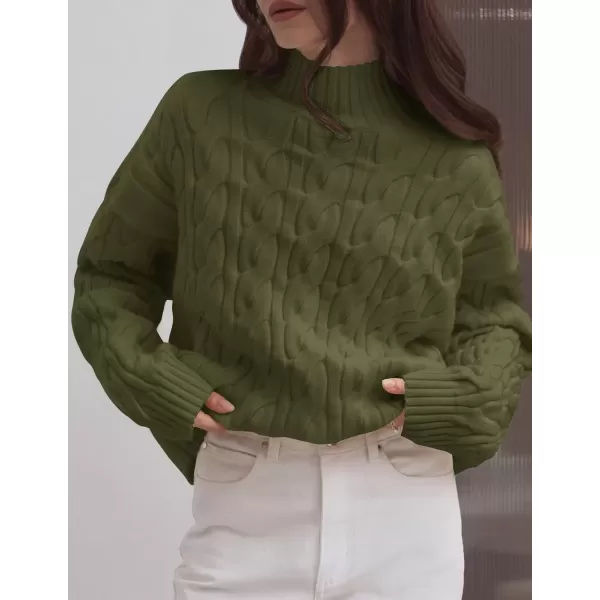 imageZESICA Womens Sweaters 2024 Fall Winter Long Sleeve Mock Neck Solid Color Casual Loose Chunky Pullover SweaterMoss Green