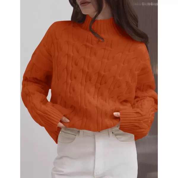 imageZESICA Womens Sweaters 2024 Fall Winter Long Sleeve Mock Neck Solid Color Casual Loose Chunky Pullover SweaterOrange