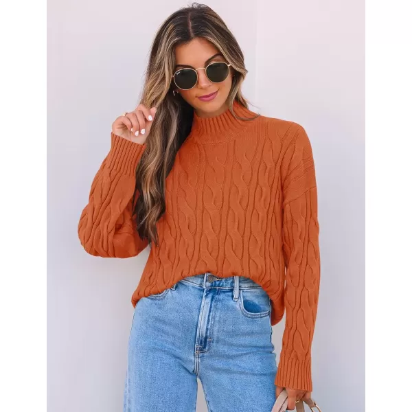 imageZESICA Womens Sweaters 2024 Fall Winter Long Sleeve Mock Neck Solid Color Casual Loose Chunky Pullover SweaterOrange