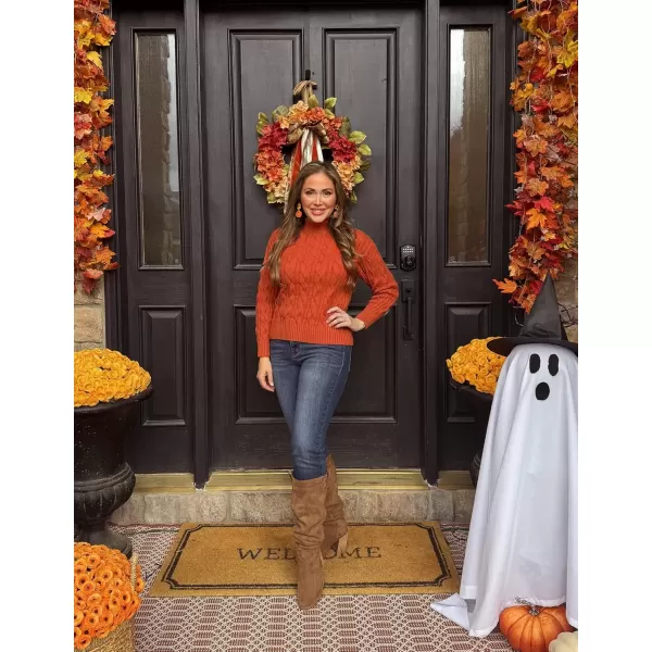 imageZESICA Womens Sweaters 2024 Fall Winter Long Sleeve Mock Neck Solid Color Casual Loose Chunky Pullover SweaterOrange