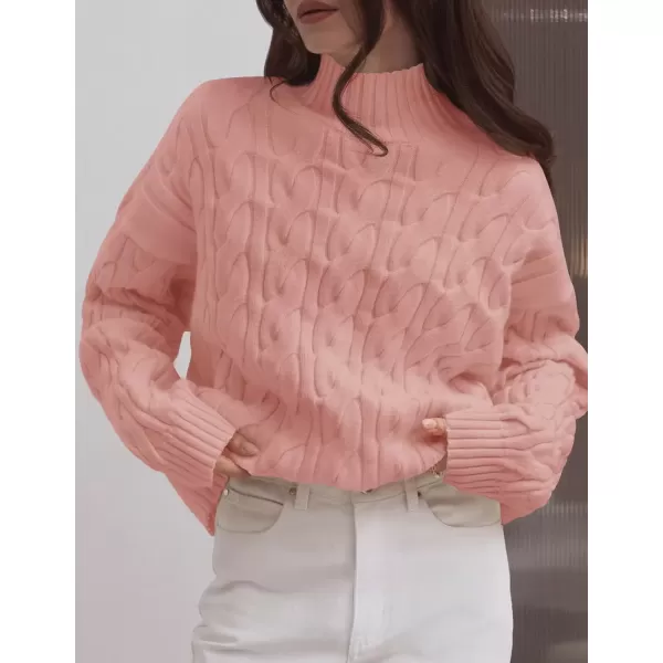 imageZESICA Womens Sweaters 2024 Fall Winter Long Sleeve Mock Neck Solid Color Casual Loose Chunky Pullover SweaterPink