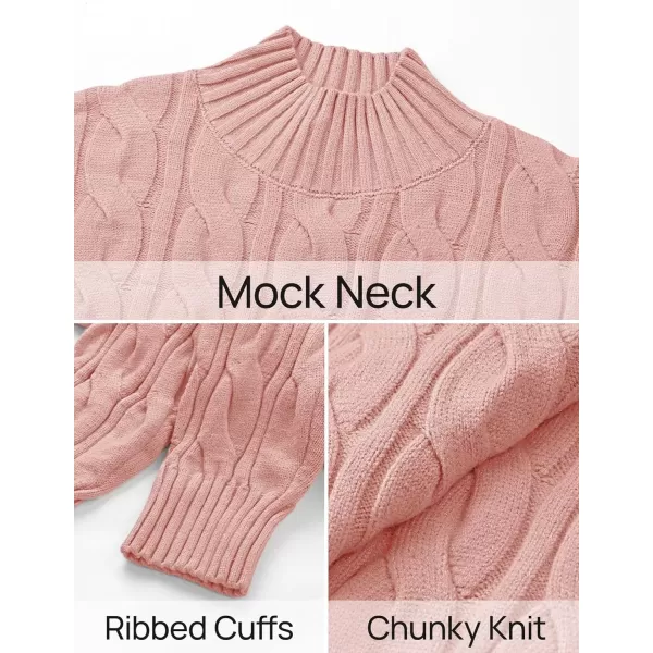 imageZESICA Womens Sweaters 2024 Fall Winter Long Sleeve Mock Neck Solid Color Casual Loose Chunky Pullover SweaterPink