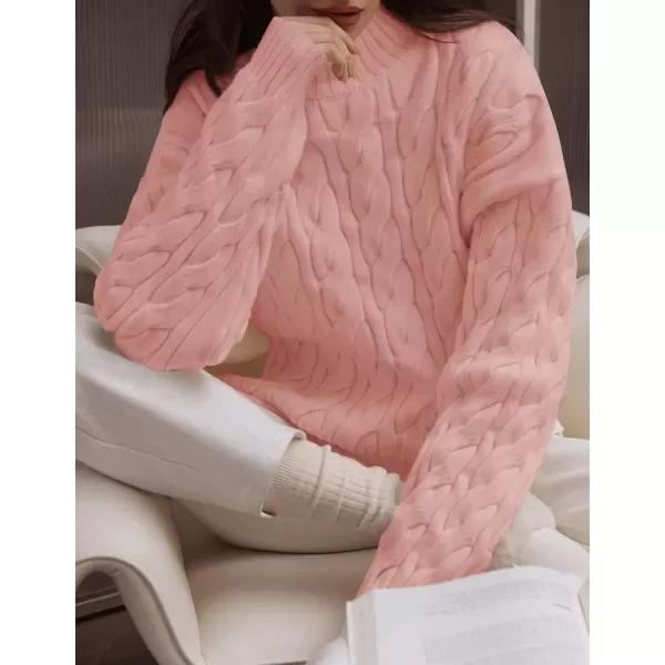imageZESICA Womens Sweaters 2024 Fall Winter Long Sleeve Mock Neck Solid Color Casual Loose Chunky Pullover SweaterPink