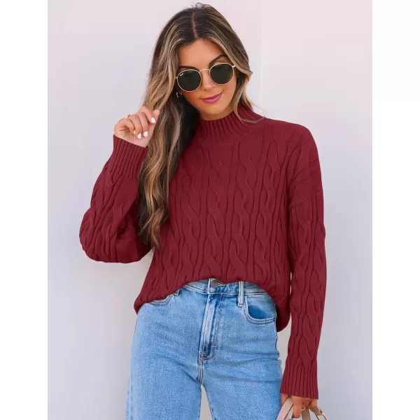 imageZESICA Womens Sweaters 2024 Fall Winter Long Sleeve Mock Neck Solid Color Casual Loose Chunky Pullover SweaterRed
