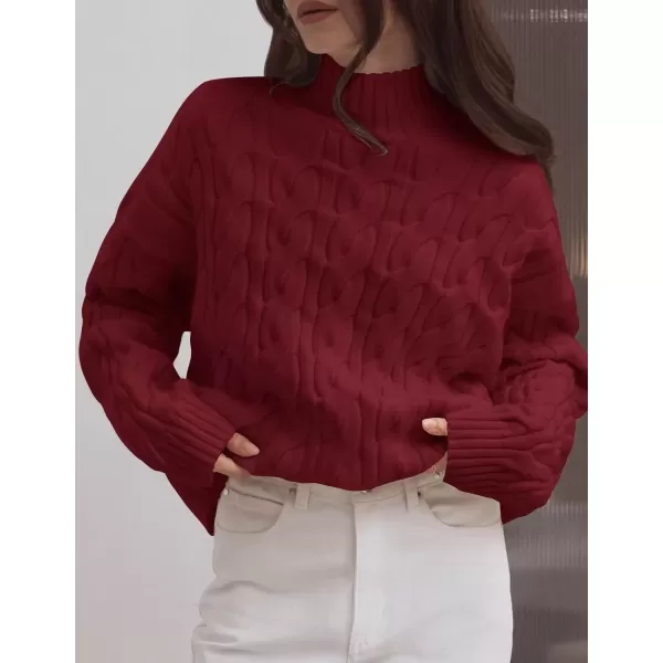 imageZESICA Womens Sweaters 2024 Fall Winter Long Sleeve Mock Neck Solid Color Casual Loose Chunky Pullover SweaterRed