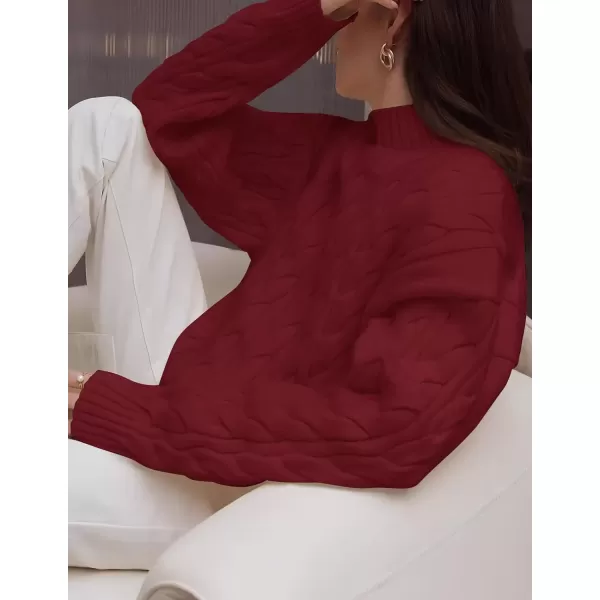 imageZESICA Womens Sweaters 2024 Fall Winter Long Sleeve Mock Neck Solid Color Casual Loose Chunky Pullover SweaterRed