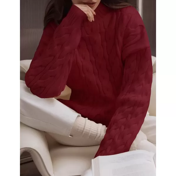 imageZESICA Womens Sweaters 2024 Fall Winter Long Sleeve Mock Neck Solid Color Casual Loose Chunky Pullover SweaterRed