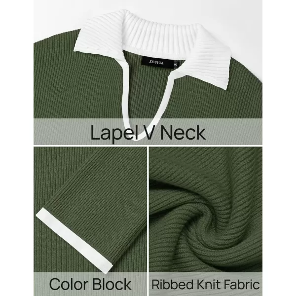 imageZESICA Womens V Neck Sweater 2024 Long Sleeve Oversized Casual Collared Knit Pullover Jumper TopsArmy Green