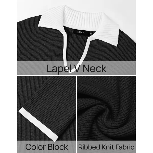 imageZESICA Womens V Neck Sweater 2024 Long Sleeve Oversized Casual Collared Knit Pullover Jumper TopsBlack