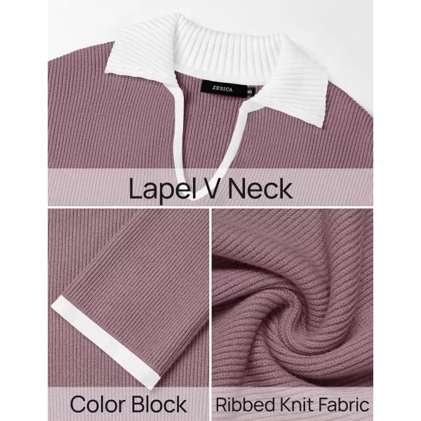 imageZESICA Womens V Neck Sweater 2024 Long Sleeve Oversized Casual Collared Knit Pullover Jumper TopsTaro