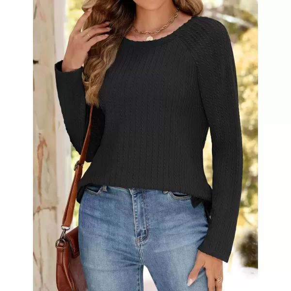 imageZESICA Long Sleeve Shirts for Women Crewneck Side Slit Casual Loose Tunic Tops Lightweight Basic Tee Fashion ClothesBlack